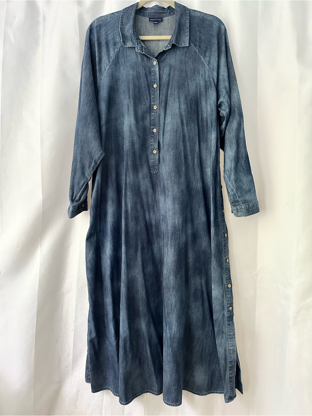 Pure Jill J.Jill Maxi Shirt Dress L Indigo Chambray Coastal Boho